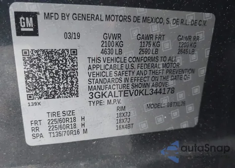 2019 GMC Terrain Sle from USA, damaged, VIN 3GKALTEV0KL344178